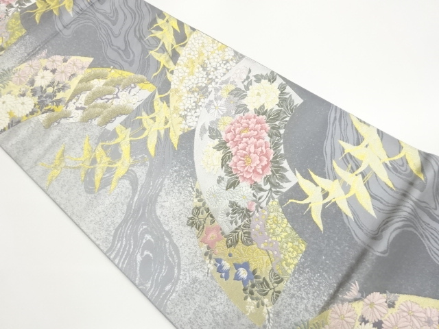 JAPANESE FUKURO OBI / WOVEN CRANES / BY JURAKU